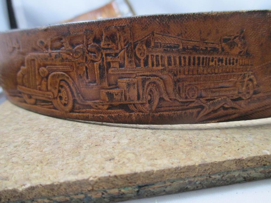 Vintage Signed Kat Kuszak Hand Tooled Leather Belt Fireman Firefighting Belt 34