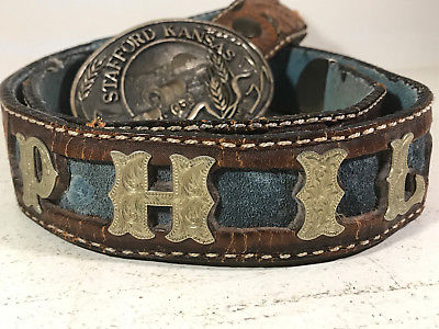 Vtg Hand-Tooled Western Cowboy Leather Belt PHIL farmer rodeo