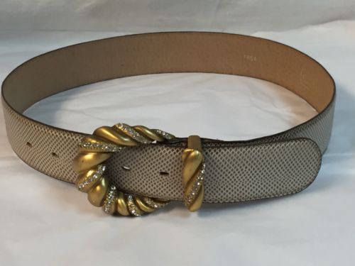 Vintage Women's Snake Skin ? LEATHER BELT w/ Rhinestone KAREN CALLAN BUCKLE XS