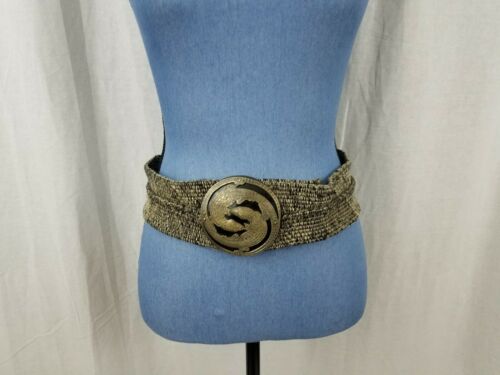Vintage Women's Black Corded Belt With Metal Buckle of Intertwined Lizards Small