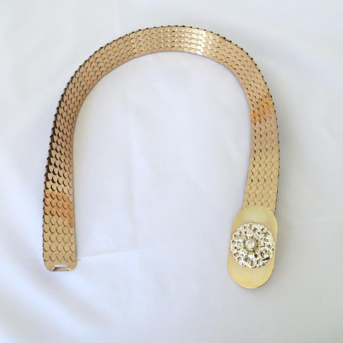 Vtg are Gold Tone Brass Fish Snake Scale Elastic Belt Medallion Retro Old
