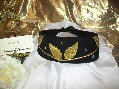 Black Suede & Gold Bead Alfred Sung w Clear Embellishments Vintage Belt Size 30