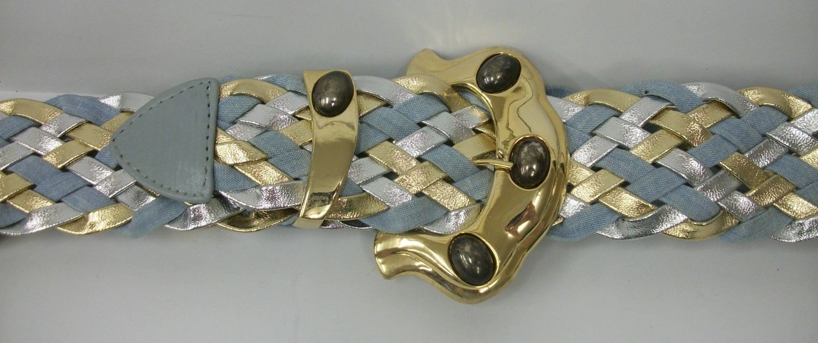 Vintage 1980s IB Diffusion Waldorf Silver Gold Metallic Woven Statement Belt