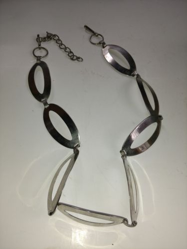 Vintage Silver Metal Oval Chain Link Belt Hippie Boho MOD Adjustable 29 - 36