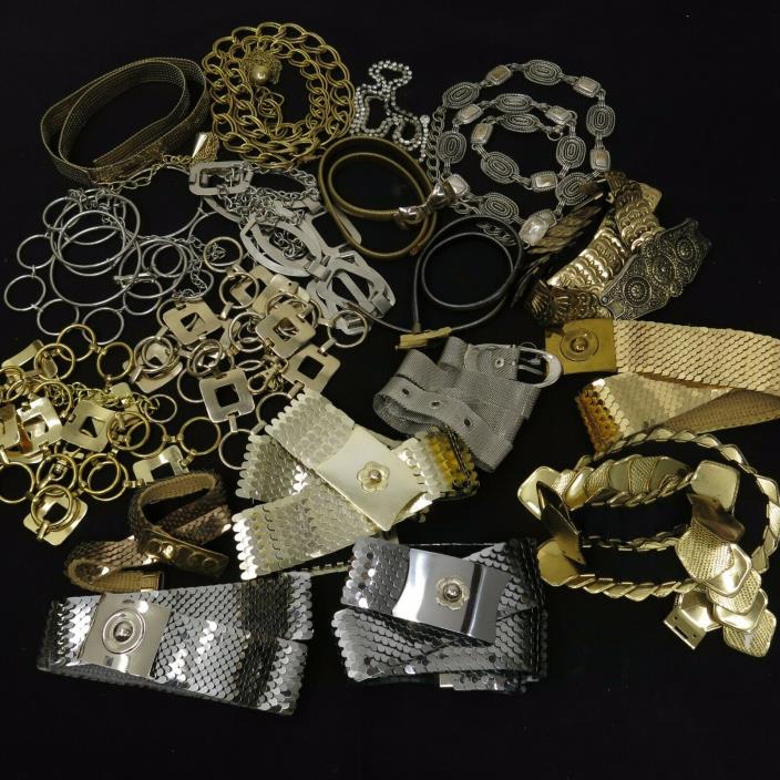 Vtg Women's 80's 90's Glam Gold Silver Chain Hip Fish Scale Metal Belt 18 pc Lot