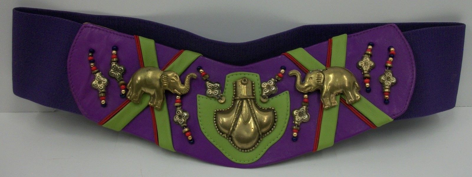 Vintage 1990s Salena's Collection Statement Belt Metal Elephants on Purple