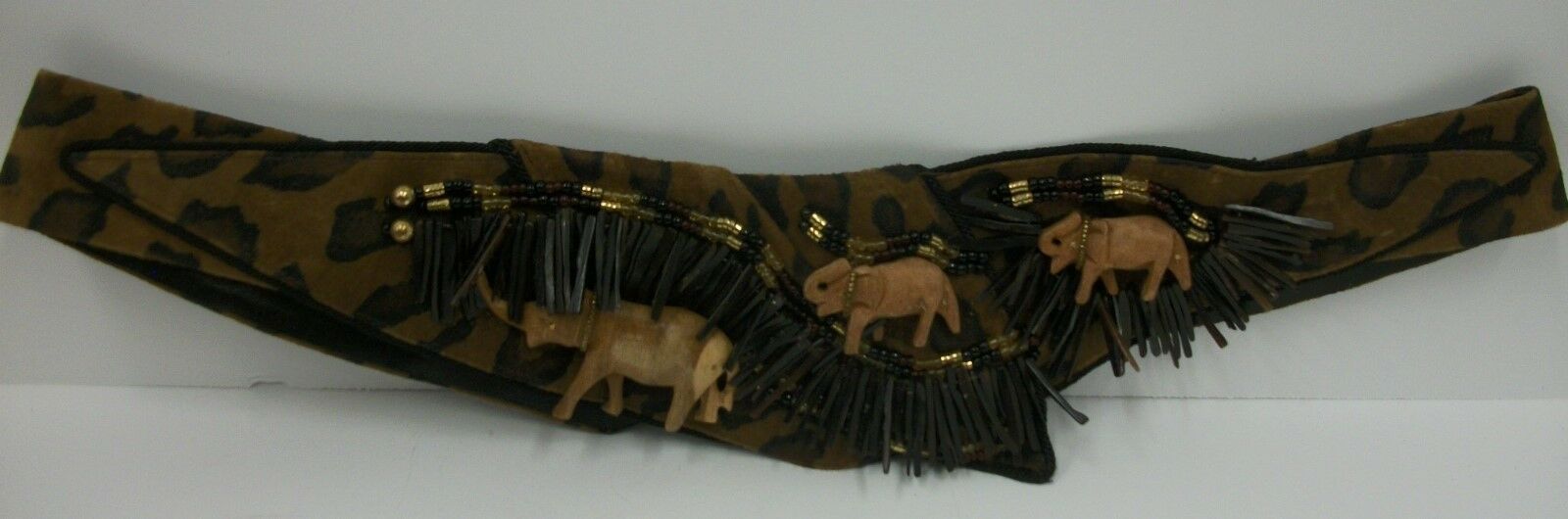 Vintage 1980s Salena's Collection Statement Belt Wooden Elephants & Stone Beads