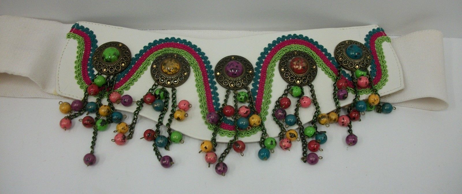 Vintage 1980s Salena's Collection Statement Belt Multi Color Bead Dangle Fringe
