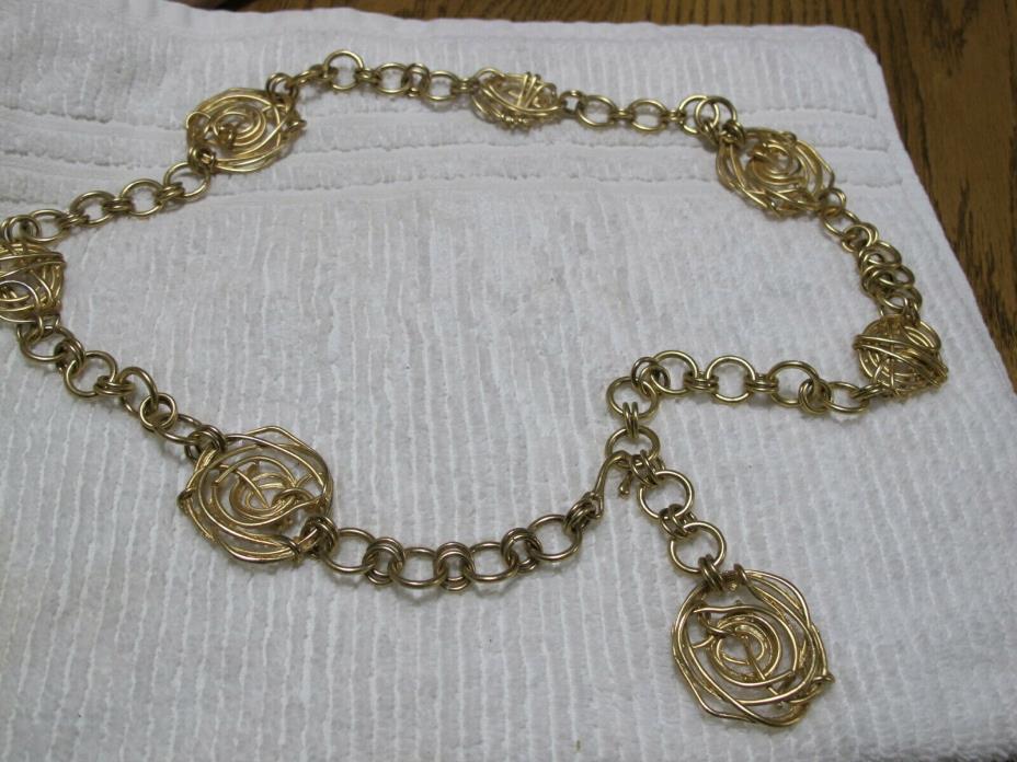 GOLD TONE CHAIN LINK NECKLACE BELT MEDALLIONS 34