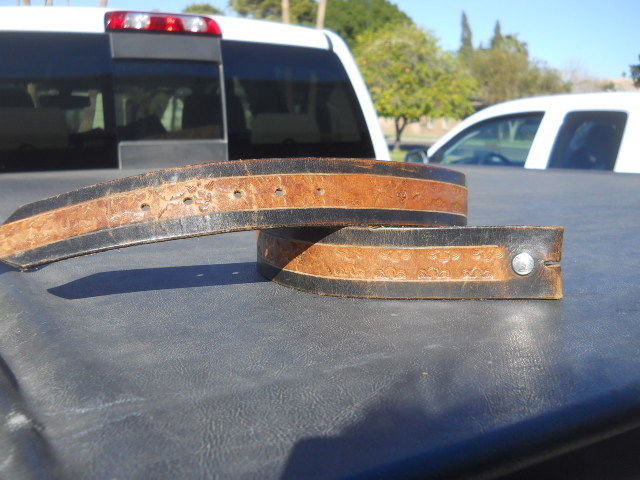 Vintage Tooled Stamped Leather Belt sz 30-32   36