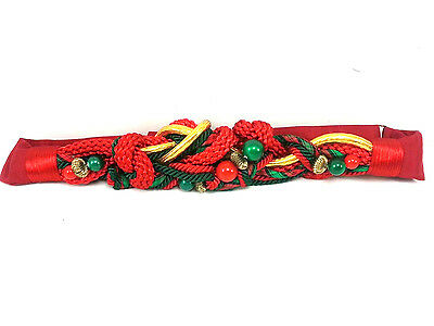 Carolyn Tanner Belt Red Green Gold Knotted Braided Christmas Vintage