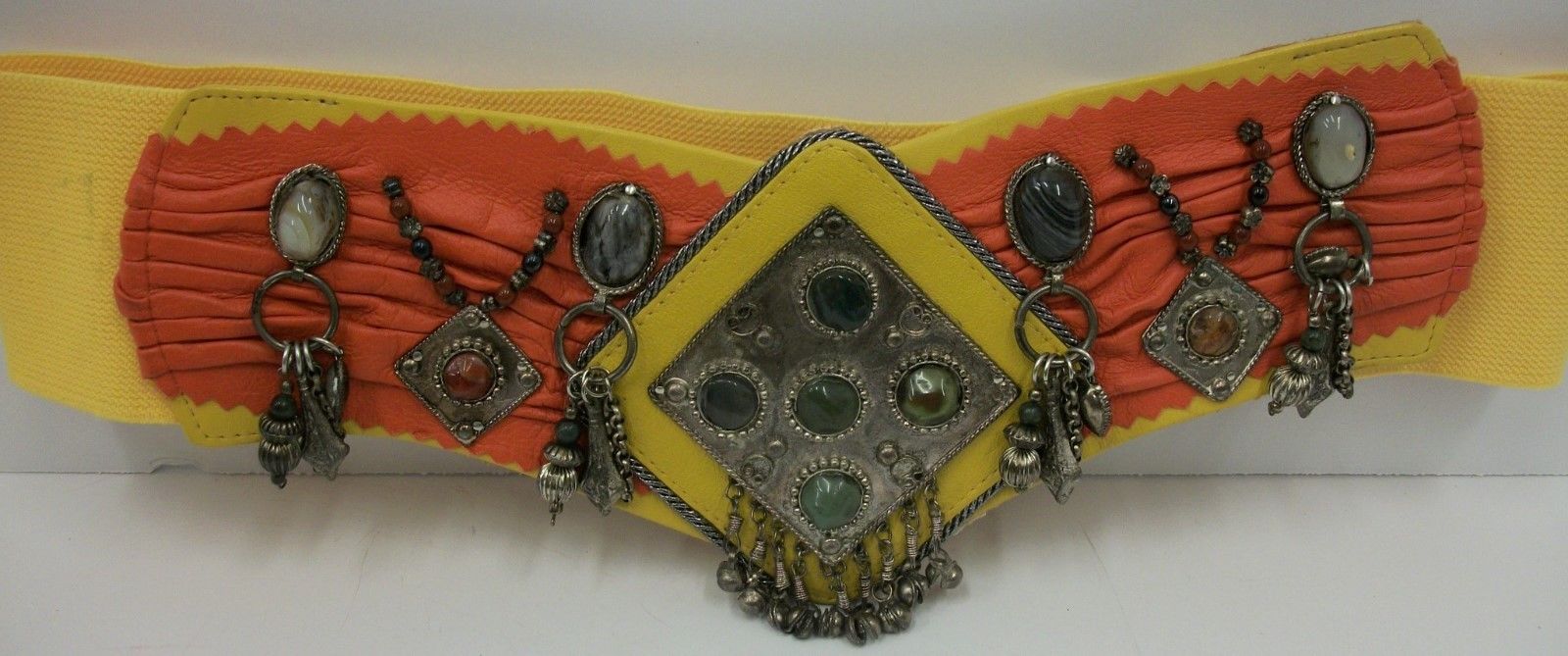 Vintage 1990s Salena's Collection Statement Belt Natural Stone Silver Tone Metal