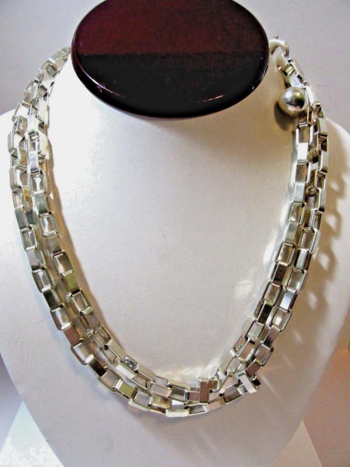 SILVER TONE METAL CHAIN RECTANGLE BAR THICK HEAVY BELT OR NECKLACE VINTAGE KOREA
