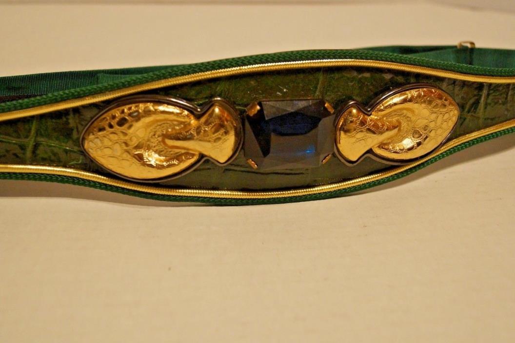 Vintage Carolyn Tanner Designs Belt Faux Croc Emerald Cut Jewel Green Chord Gold
