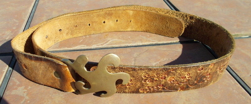 Vintage Hippie Tooled Belt with Brass Buckel