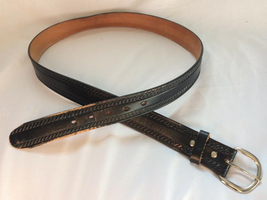 Vintage Leather Belt Black Western Biker motorcycle Hippie Cowboy tooled vtg 44