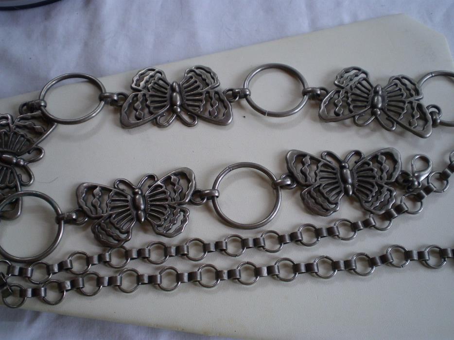 BUTTERFLY BUTTERFLY BUTTERFLY PEWTER tone Metal LINK CHAIN Belt SZ 48