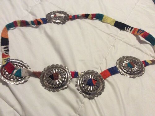 Women’s Vintage Ethnic Colorful Woven Cotton With Metal Conches Belt Festival
