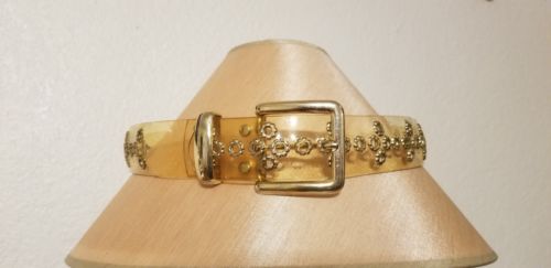 Vtg 80s 90s Clear Plastic Vinyl Gold Stud Grommet Mod Retro Boho Hippie Belt M