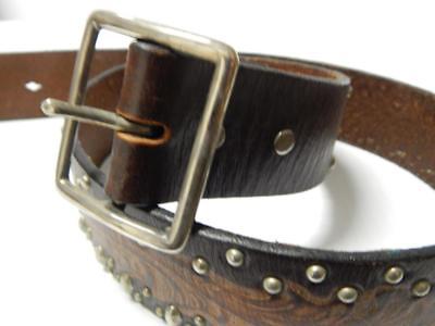 VINTAGE STUDDED TOOLED LEATHER BELT WESTERN BIKER ROCKABILLY PUNK SZ 28