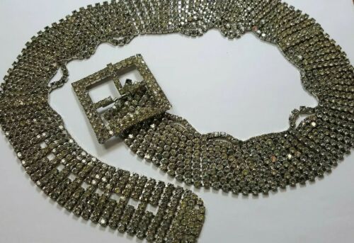 Vintage Art Deco Pave Prong Set Crystal Rhinestone Dress Belt Parts Replacement