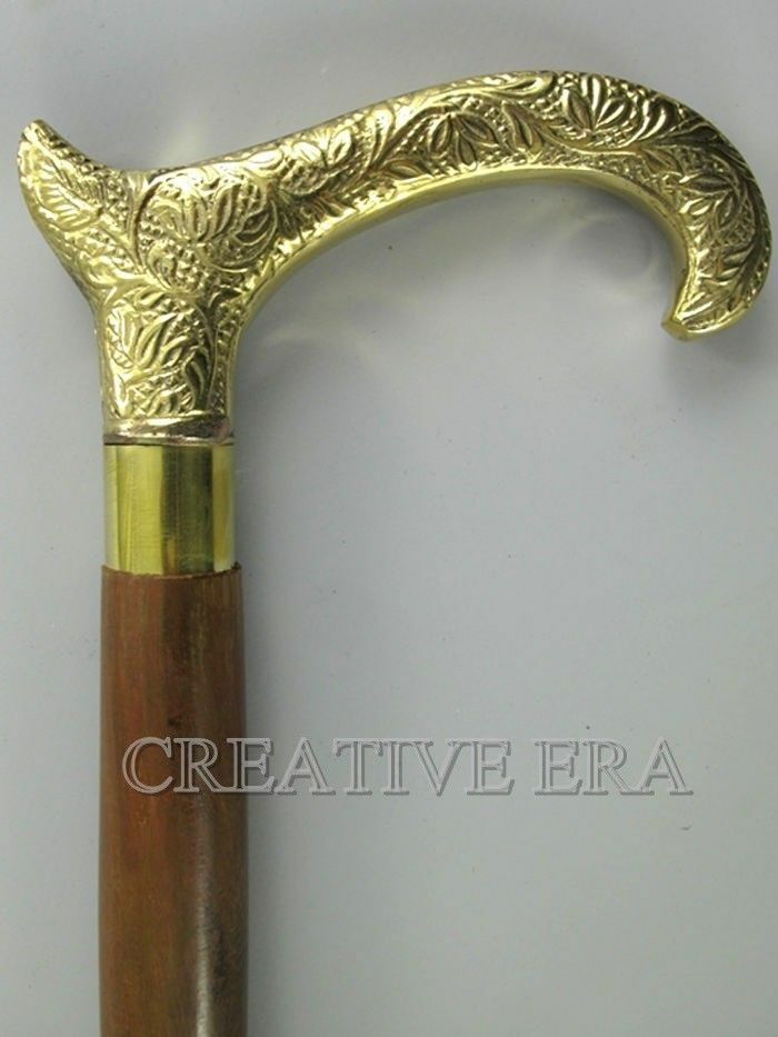 Vintage Brass Designer Antique Style Wooden Walking Stick Nautical Cane 36