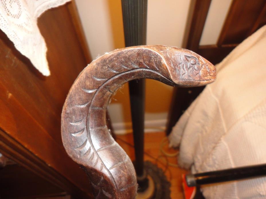 Indonesian hand carved wood curved Cobra Snake walking stick