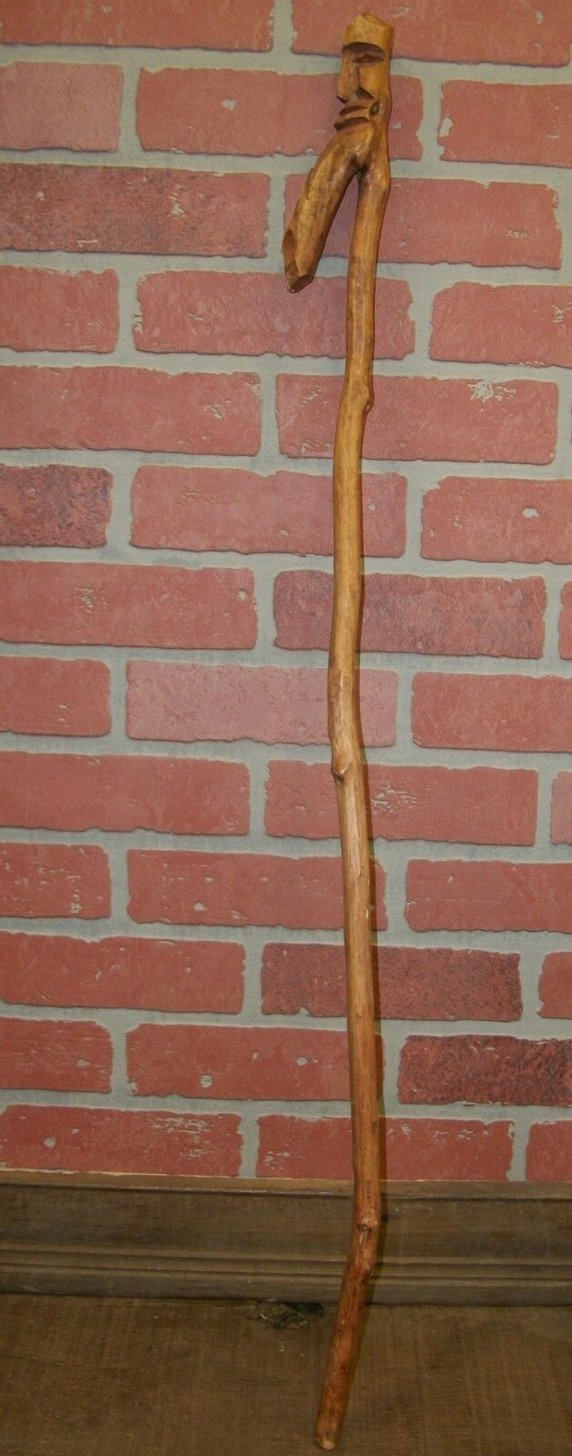 Vintage Hand Carved Wooden Walking Stick Cane - Bearded Tiki Native