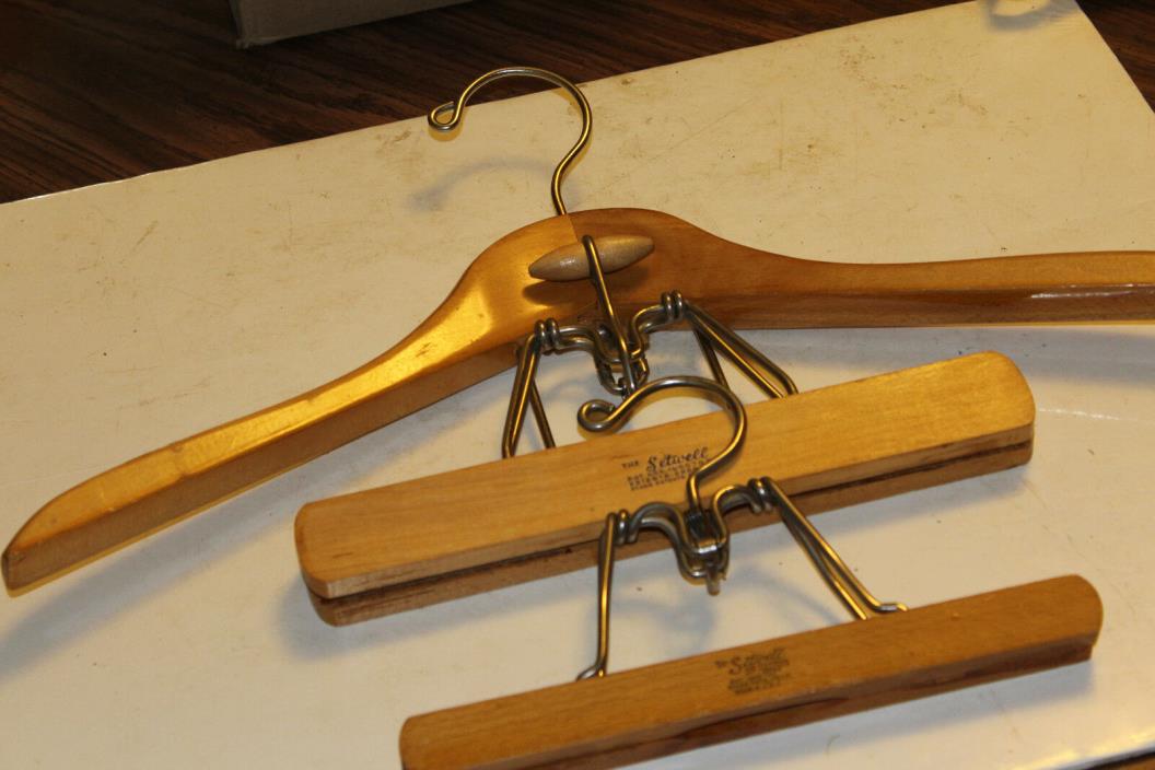 Vintage Setwell Luxury Wooden Suit  & Pant Press Style Hanger + 1 pant hanger