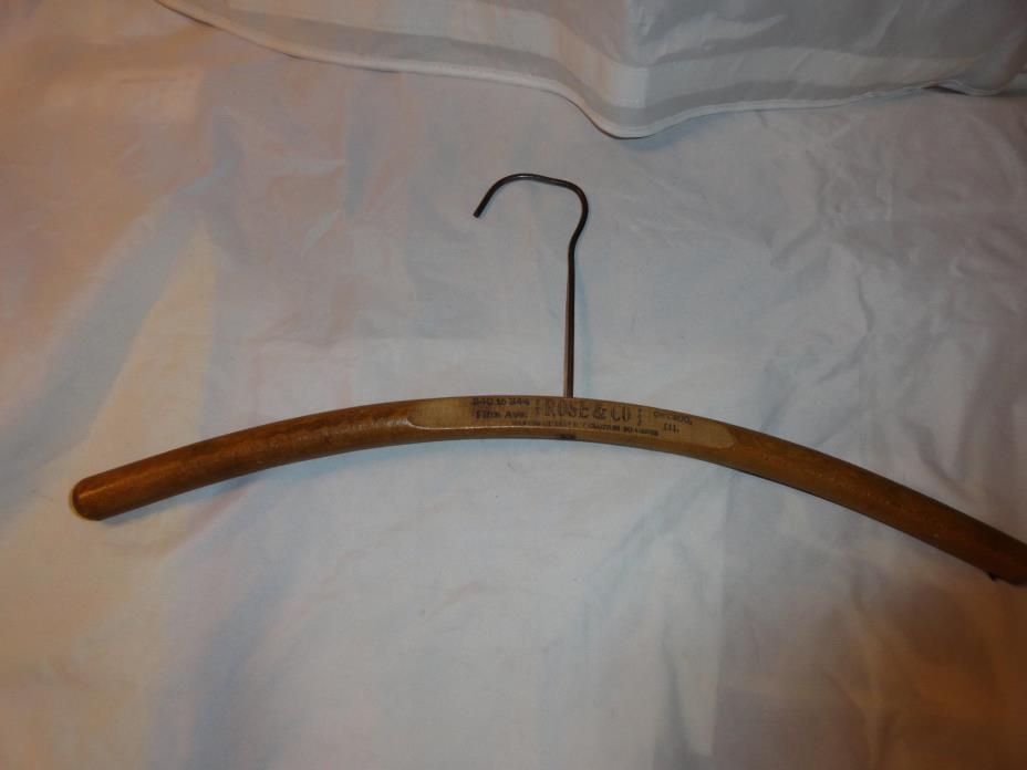 VINTAGE WOOD ADVERTISING COAT HANGER ROSE & CO FIFTH AVE CHICAGO