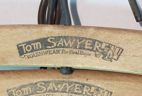 10.7.37) Lot of 7 Vintage Tom Sawyer Wooden Hangers Children's Boy 12