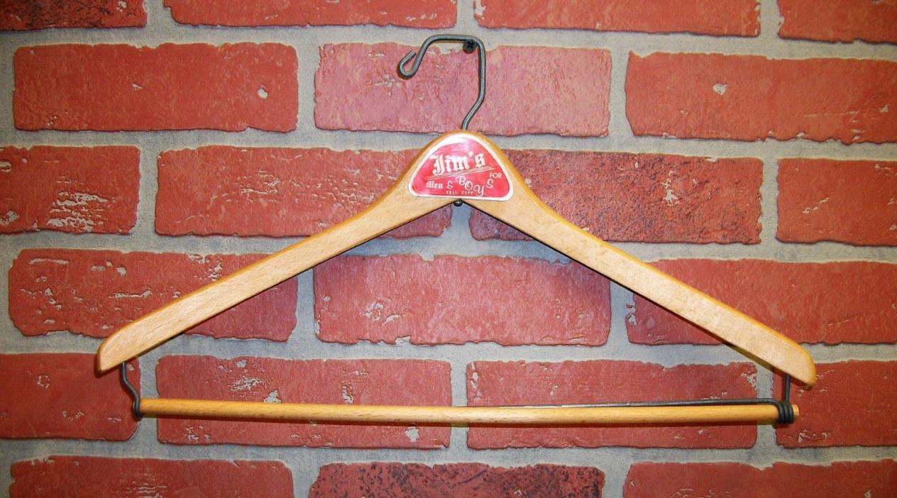 Jim's for Men & Boy's Tell City Indiana Wooden Advertising Clothes Hanger