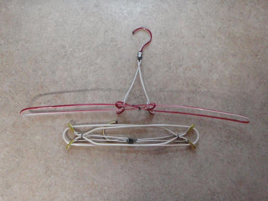 2 Rare Vintage Clothes Hangers Vinyl Covered Wire Folding Adjustable Unusual Lot