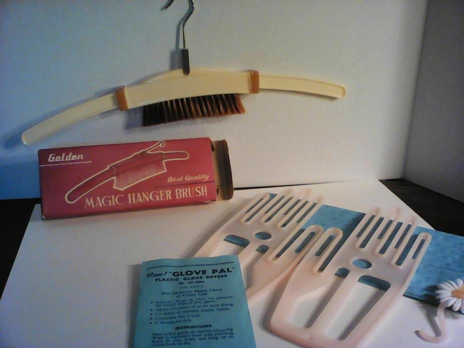 Vintage Magic Hanger Brush in box, Glove pal glove dryers, in plastic case