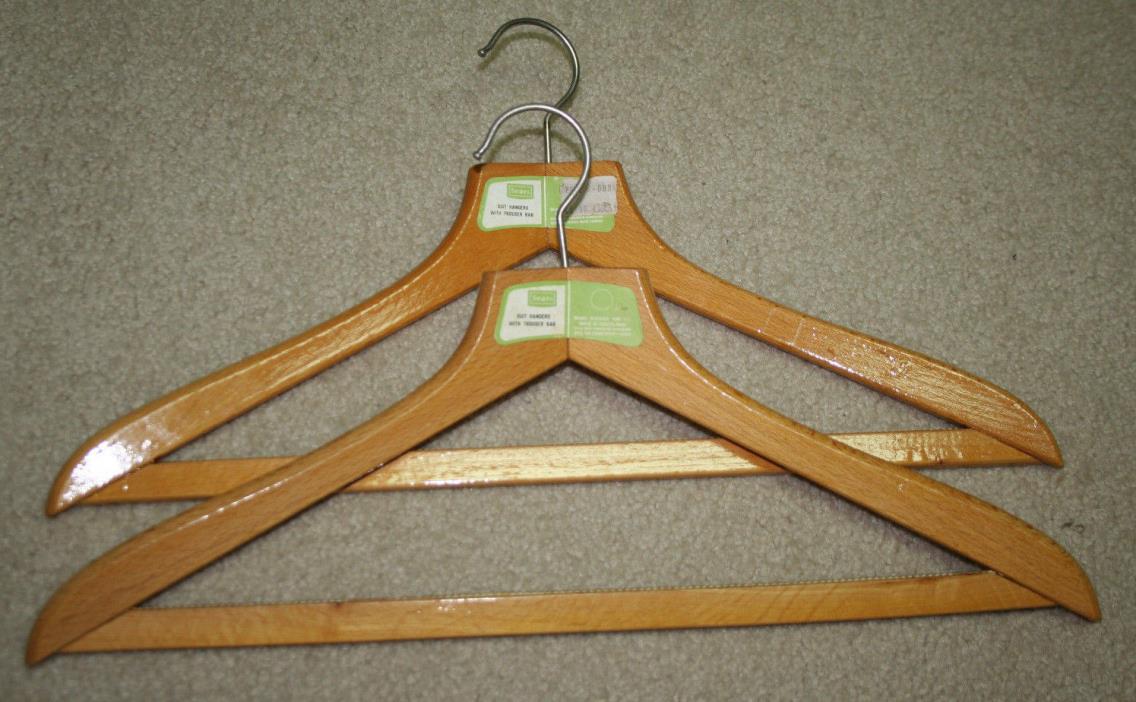 2 Vintage Sears Wood Wooden Suit Hanger with Trouser Bar