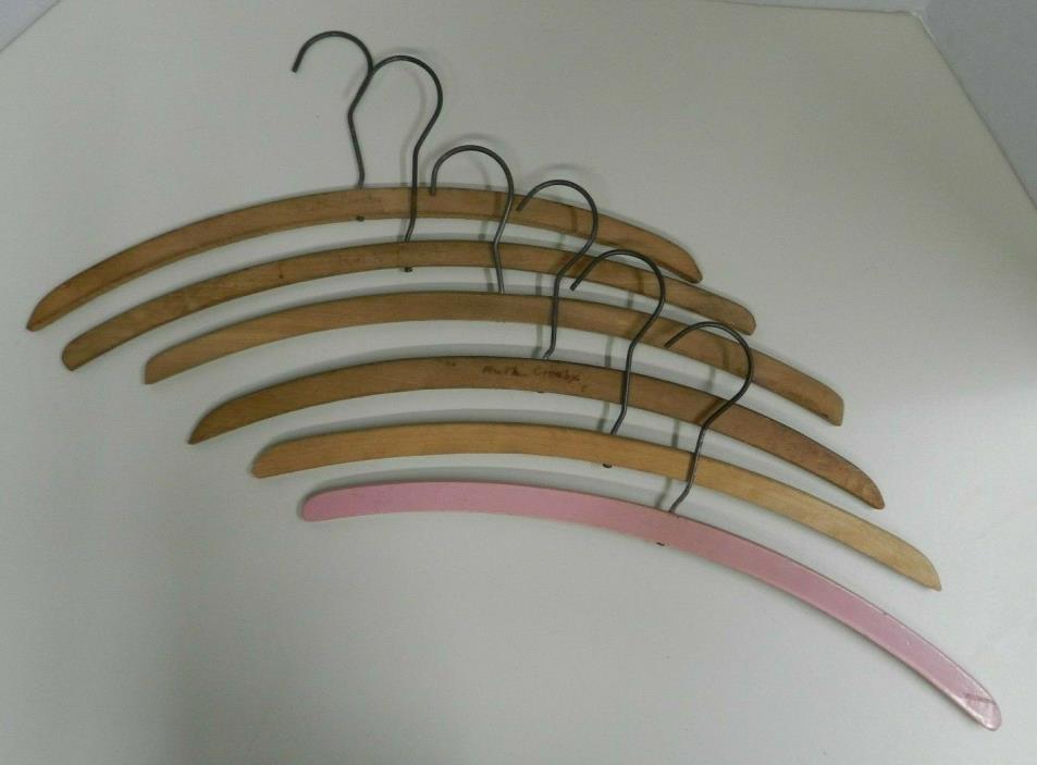 Vintage Wooden Hangers, Set of 6 with wire hooks