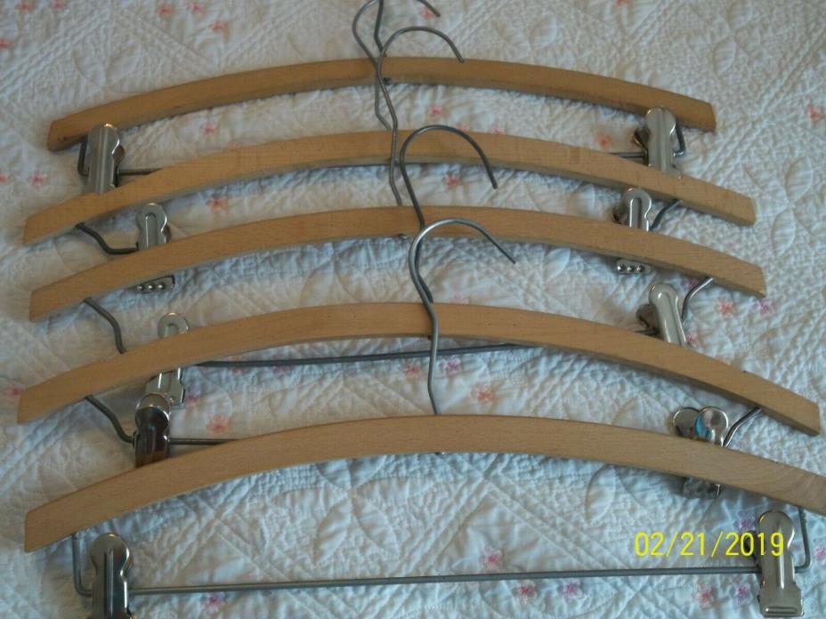5 Vintage Wooden  Hangers w/ Metal  Clips  For Shirt/Blouse/Coat /Pants Skirts