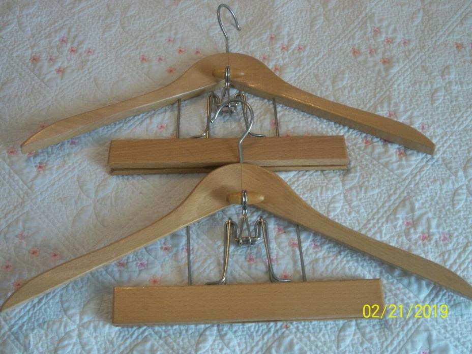 Lot of 2 Vintage Wooden Hangers for Pants Trousers Suits Coats ~ NEW OLD STOCK