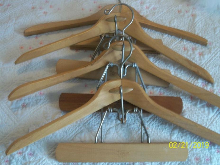 Lot of 4 Vintage SETWELL Wooden Hangers for Pants Trousers Suits Coats