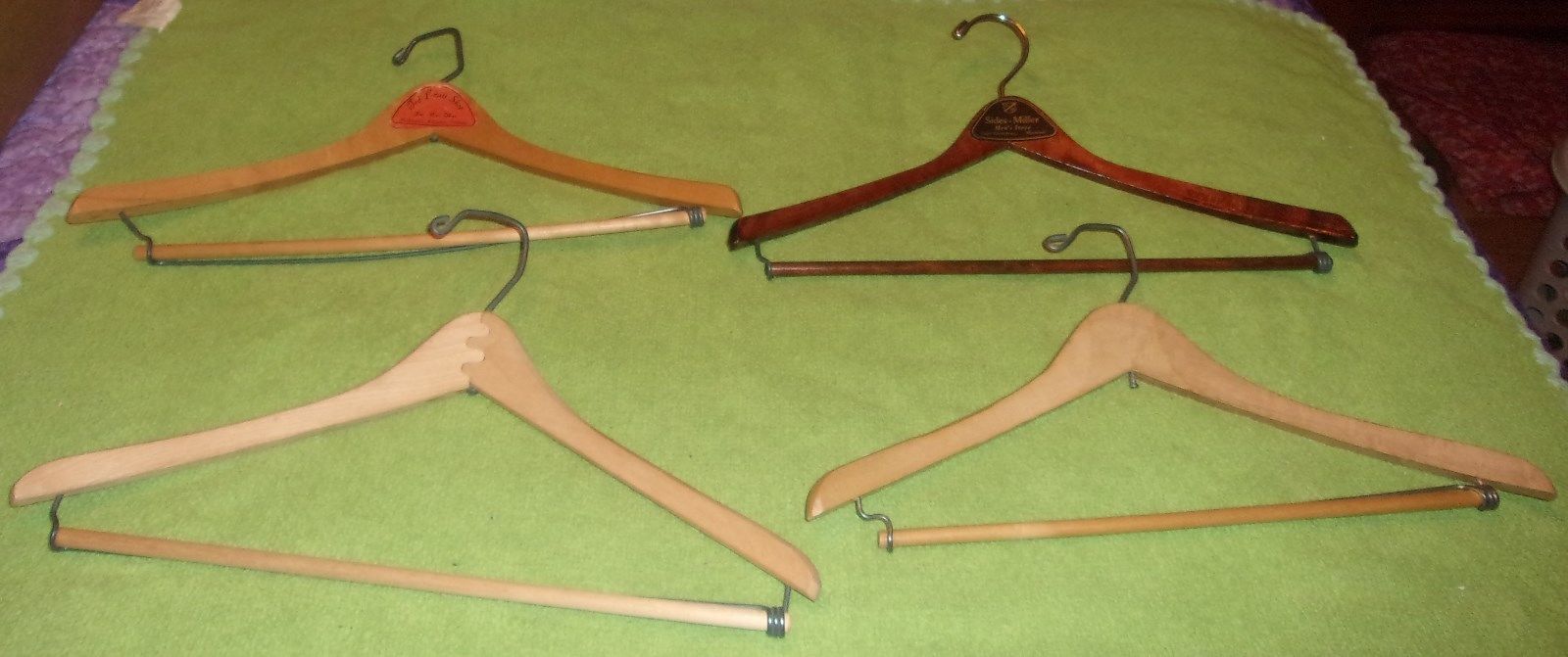 4 antique wooden clothes hanger Sides Miller Cape Girardeau Clothes display