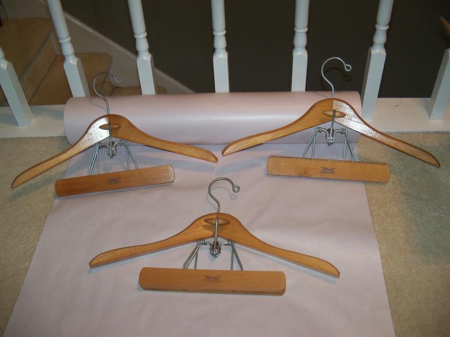 Lot of 3 Vtg Wooden Clothes Hangers Suit Pants Shirt Jacket THE SETWELL