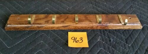 Vintage BROOKS BROTHERS Solid Oak Wood Belt Tie Key Rack 5 Brass Hooks Est. 1818