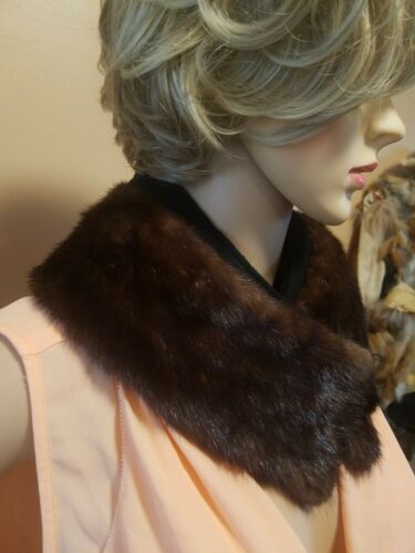 Genuine Vintage Dark Mink Fur Collar Shaw Wrap With Black Wool One Eye Hook 5022