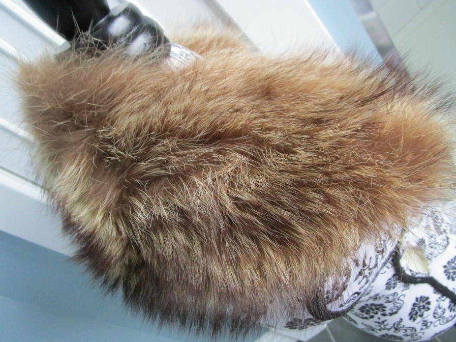 VINTAGE Brown Real Genuine RACCOON FUR Lined Collar Scarf Jacket Coat