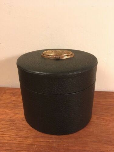 Antique/Vtg Black Collar Box w/ Ornate Brass Stud/Button Compartment