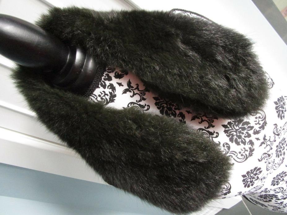 Olive Green Real Genuine OPOSSUM FUR Lined Collar Scarf Stole Jacket Coat