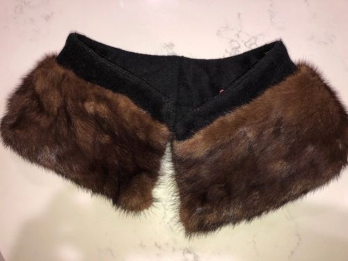 Mink Collar Vintage With Black Wool Backing And Trim-sharp!
