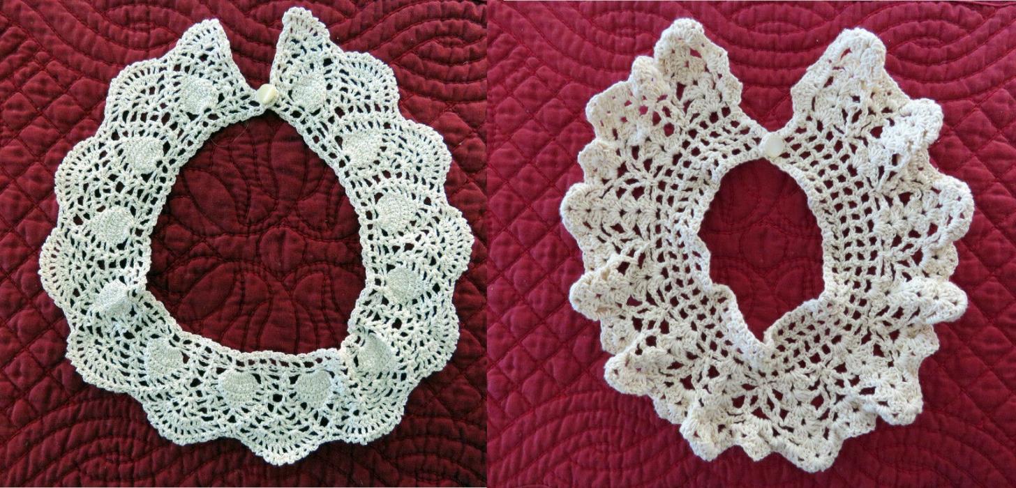 REDUCED 2-Vintage Handmade Crochet Lace Decorative Dress Blouse Collars Beige