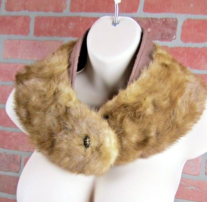 Vintage Homemade fur stole neck collar button closure brown fabric backing EUC