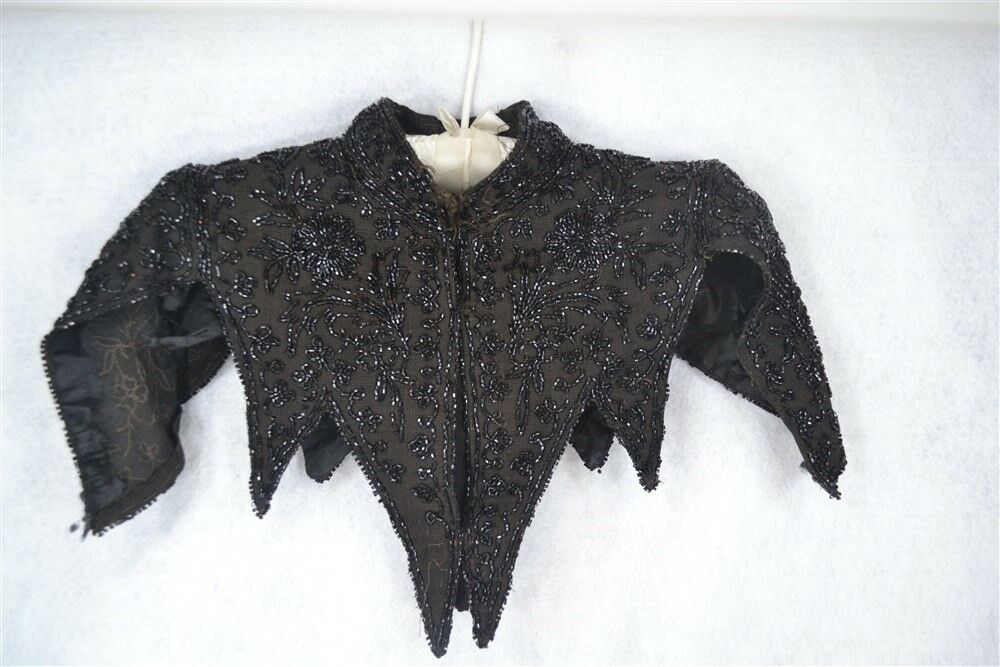 antique collar shawl large black beaded gabardine capelet Victorian 1890